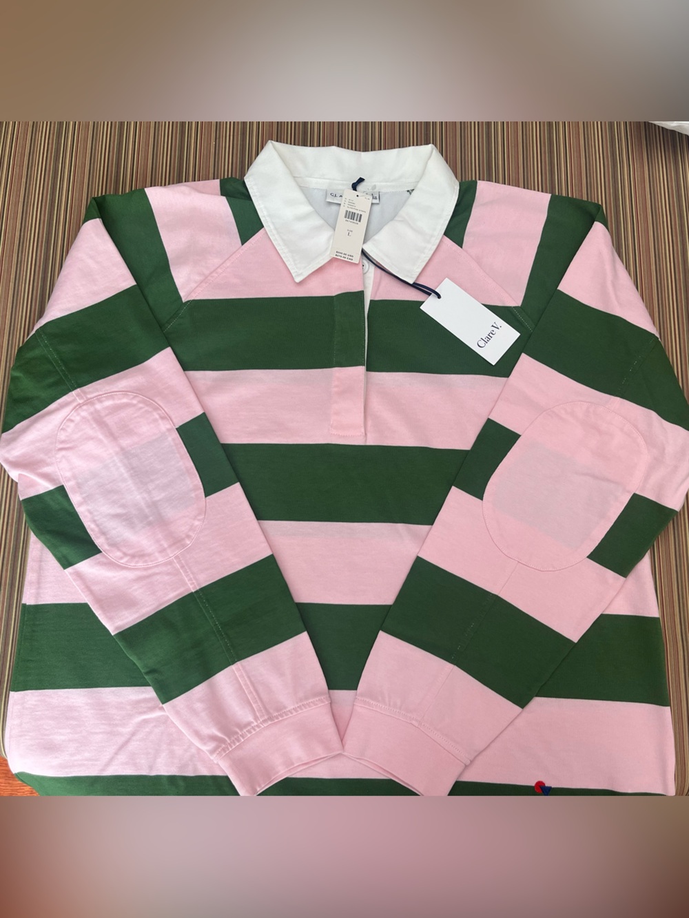 Clare V Pink and Green Striped Rugby Polo - Picture 5 of 8